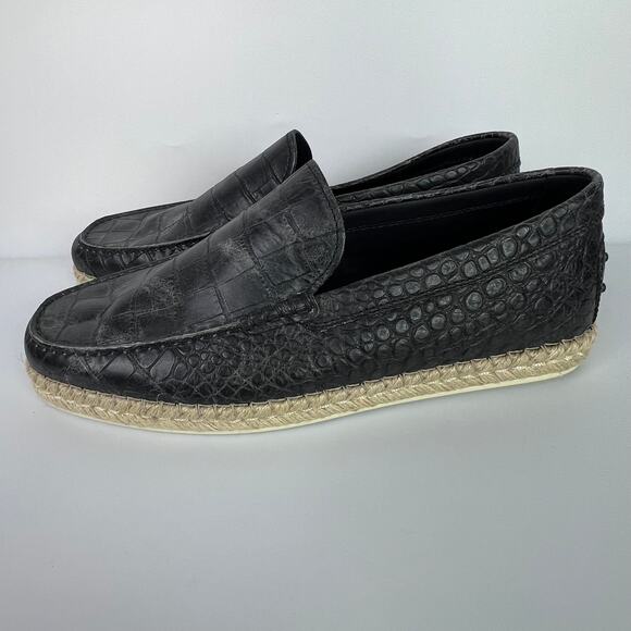 Tod’s Black Croc Embossed Leather Espadrilles Loafers Men’s Size 10 Made Italy - Picture 3 of 15